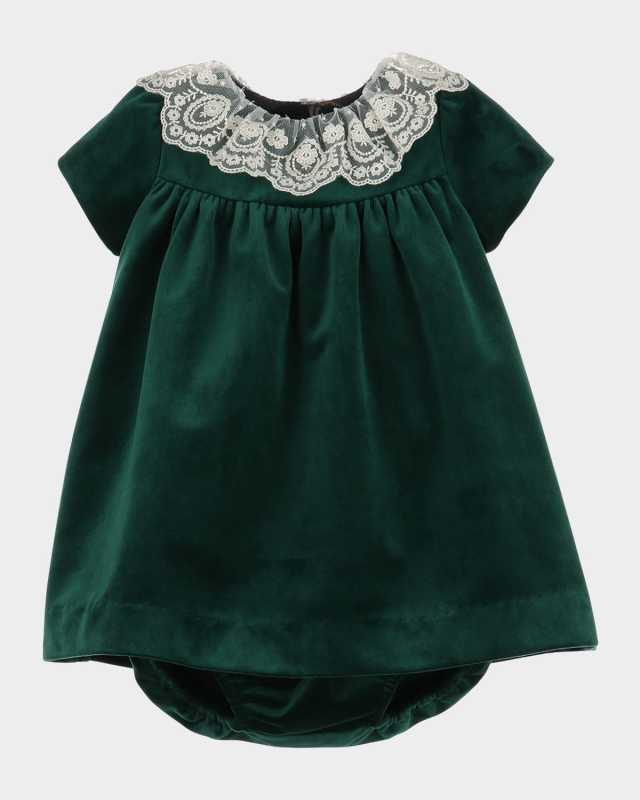 Girl's Velvet Float Dress with Bloomers, Size 6M-24